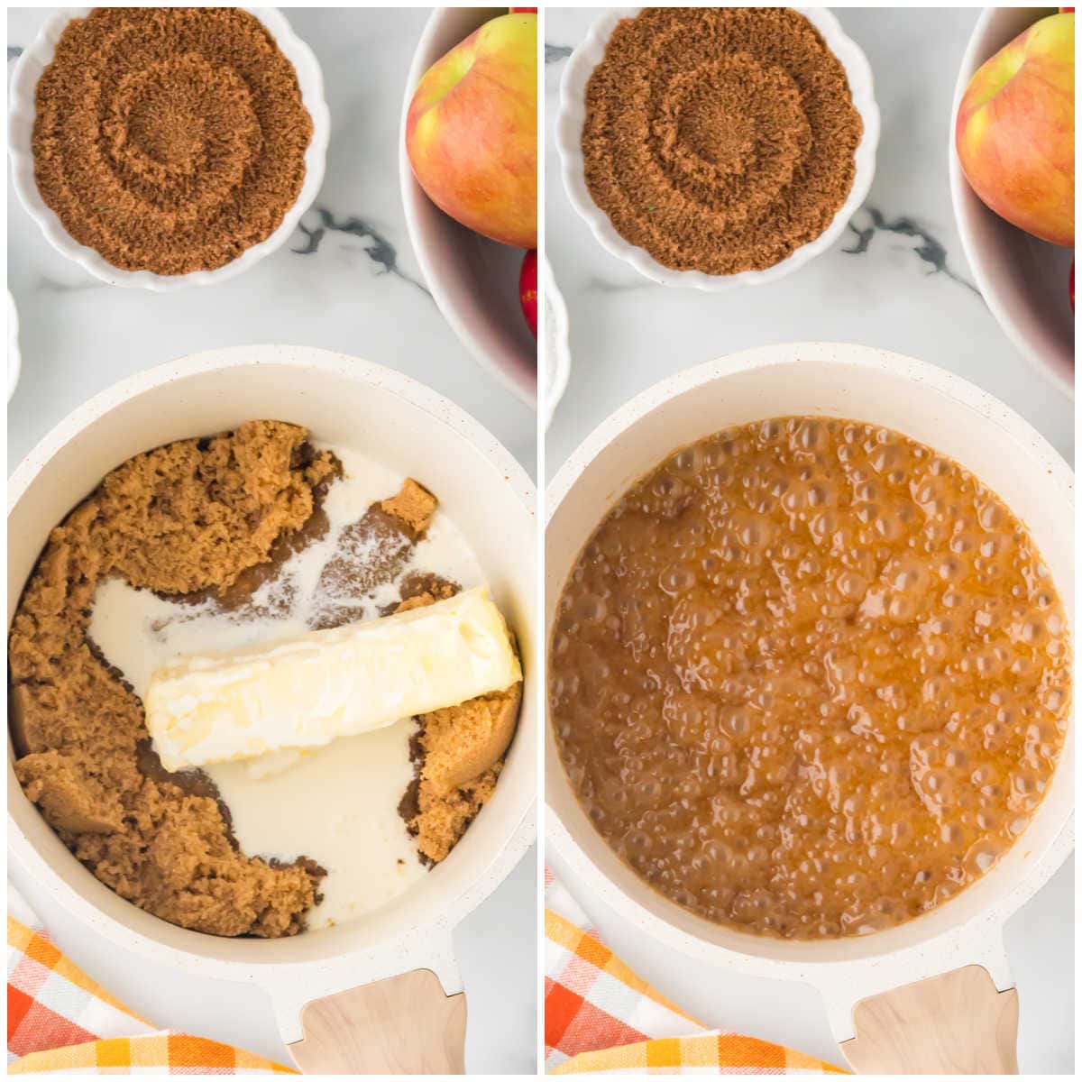 Collage of making the sauce.