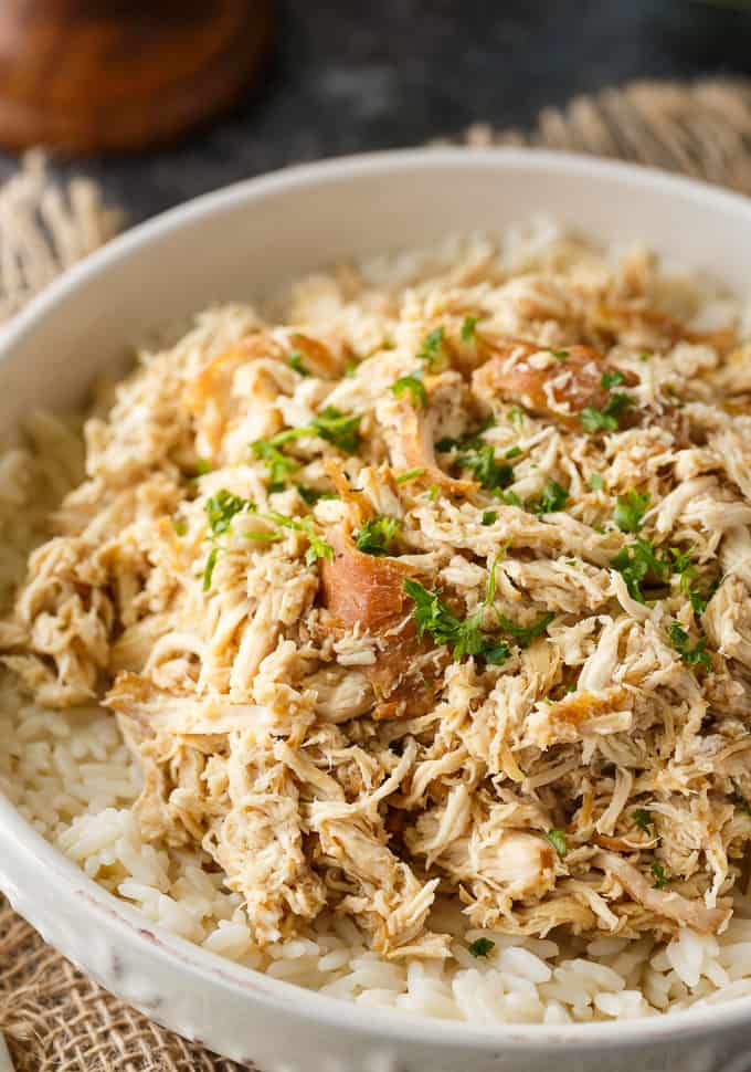 Brown Sugar Chicken - Add a little sugar to your dinner! This shredded chicken in the Crockpot is so delicious with brown sugar, garlic, soy sauce, white wine vinegar, and lemon-lime soda.