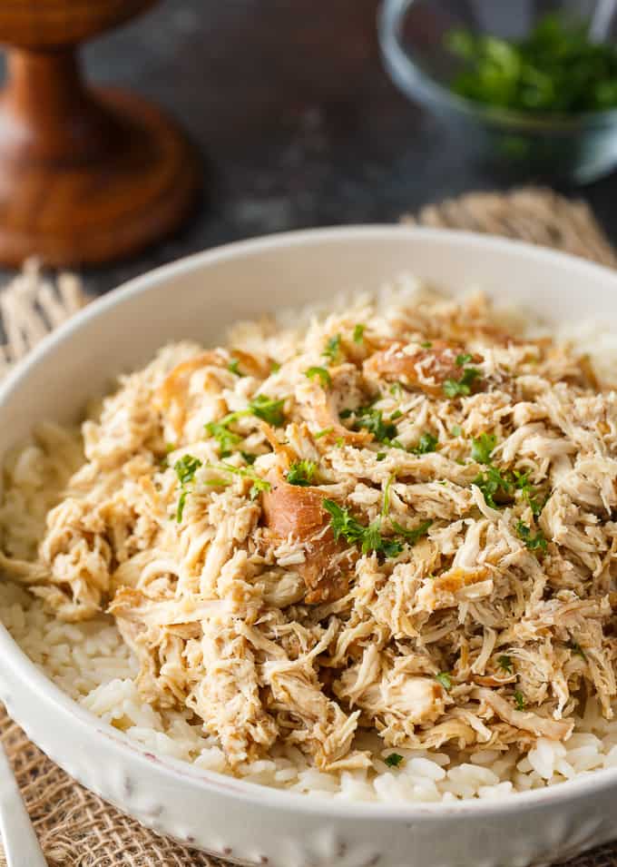 Brown Sugar Chicken - Add a little sugar to your dinner! This shredded chicken in the Crockpot is so delicious with brown sugar, garlic, soy sauce, white wine vinegar, and lemon-lime soda.