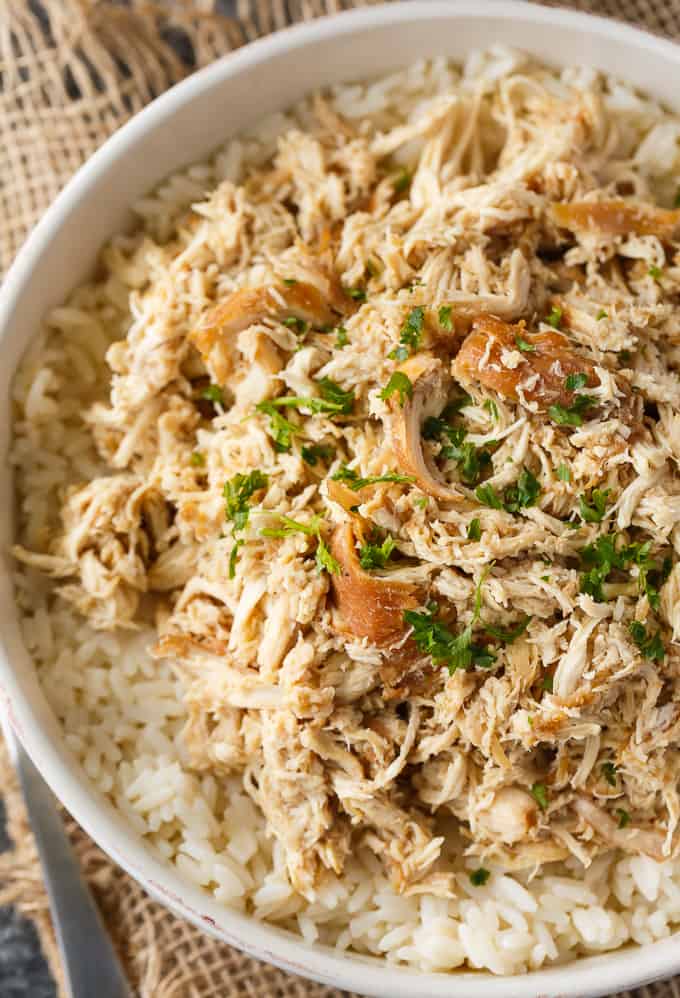 Brown Sugar Chicken - Add a little sugar to your dinner! This shredded chicken in the Crockpot is so delicious with brown sugar, garlic, soy sauce, white wine vinegar, and lemon-lime soda.