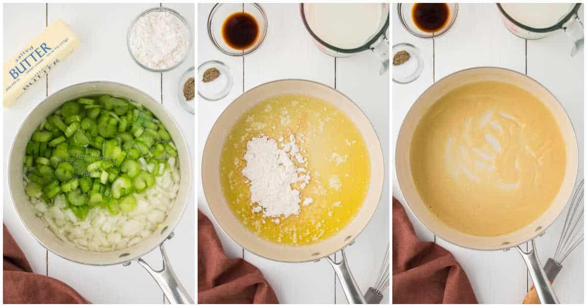 Steps to make cream of celery soup.