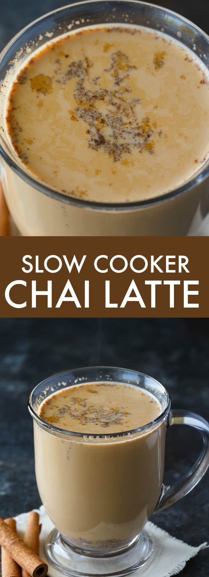 Slow Cooker Chai Latte - Sweet and spicy! This cozy drink is perfect for cold nights curled up with a good book.