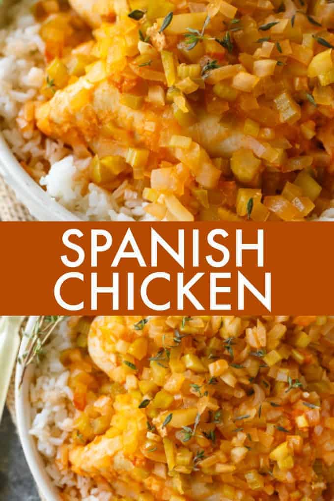 Spanish Chicken - An easy chicken recipe with the best homemade sauce! Serve it on a bed of rice or plain for an easy weeknight dinner!
