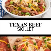 Texas Beef Skillet pin image.