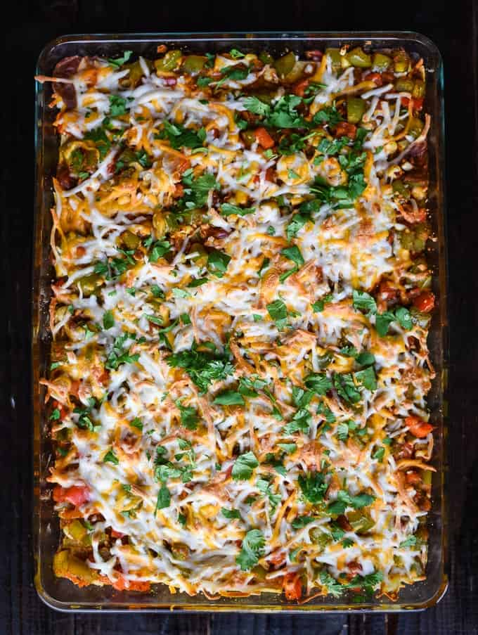 Vegan Mexican Casserole - This is the perfect Meatless Monday meal - all in one dish! The familiar Mexican flavours of cumin, paprika and oregano will make this dish appealing to even the biggest meat lover.