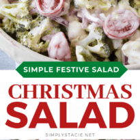 Christmas Salad - Contains all the colors of Christmas! This fresh, bright salad is made with broccoli, cauliflower, red onion and cherry tomatoes mixed with a creamy dressing.