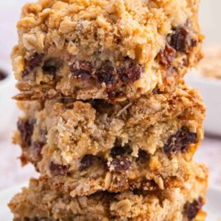 A stack of sour cream raisin bars.