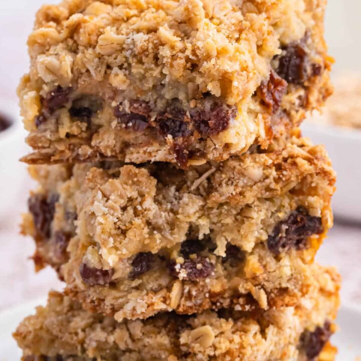 A stack of sour cream raisin bars.