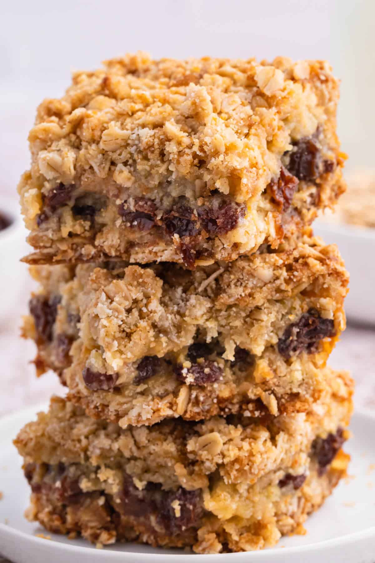 A stack of sour cream raisin bars.