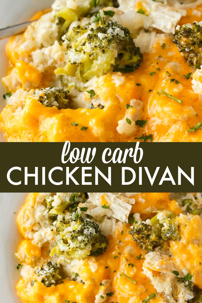 Low Carb Chicken Divan - This comforting casserole has a creamy sauce made with chicken, broccoli, cheddar cheese and cauliflower rice. You won't even miss the extra carbs.