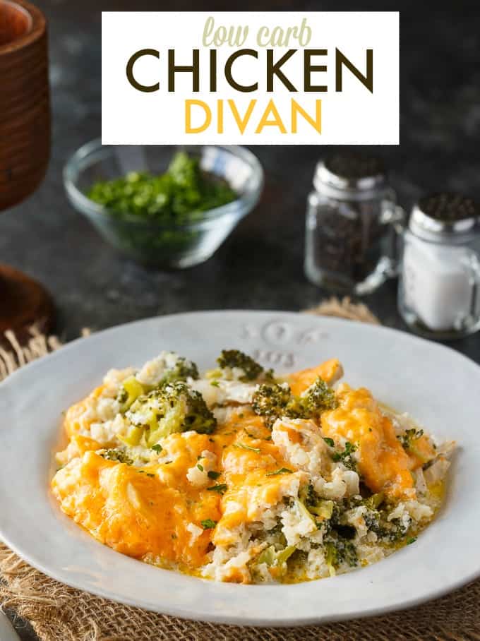 Low Carb Chicken Divan - This comforting casserole has a creamy sauce made with chicken, broccoli, cheddar cheese and cauliflower rice. You won't even miss the extra carbs.