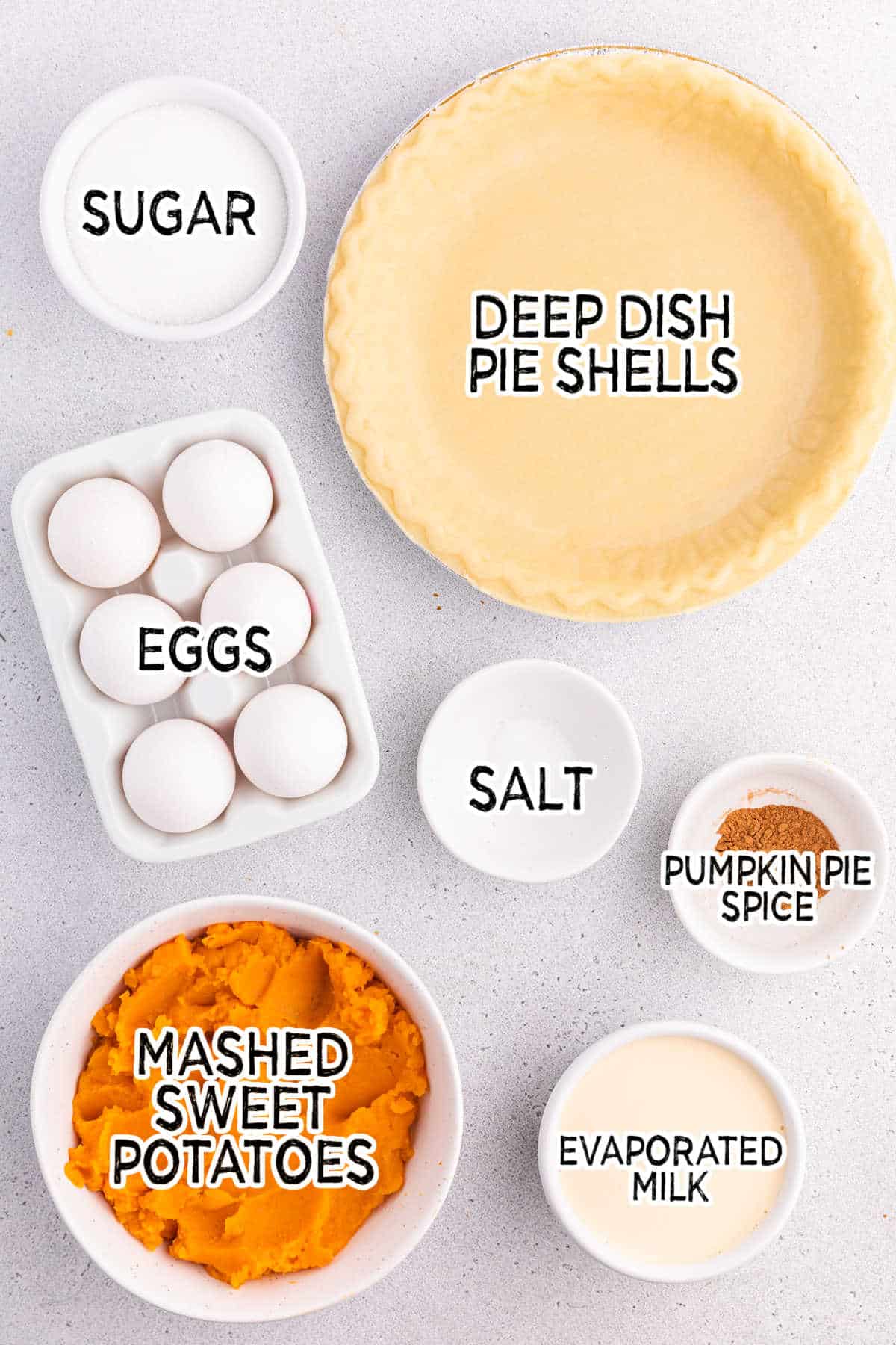 Ingredients to make sweet potato pie.