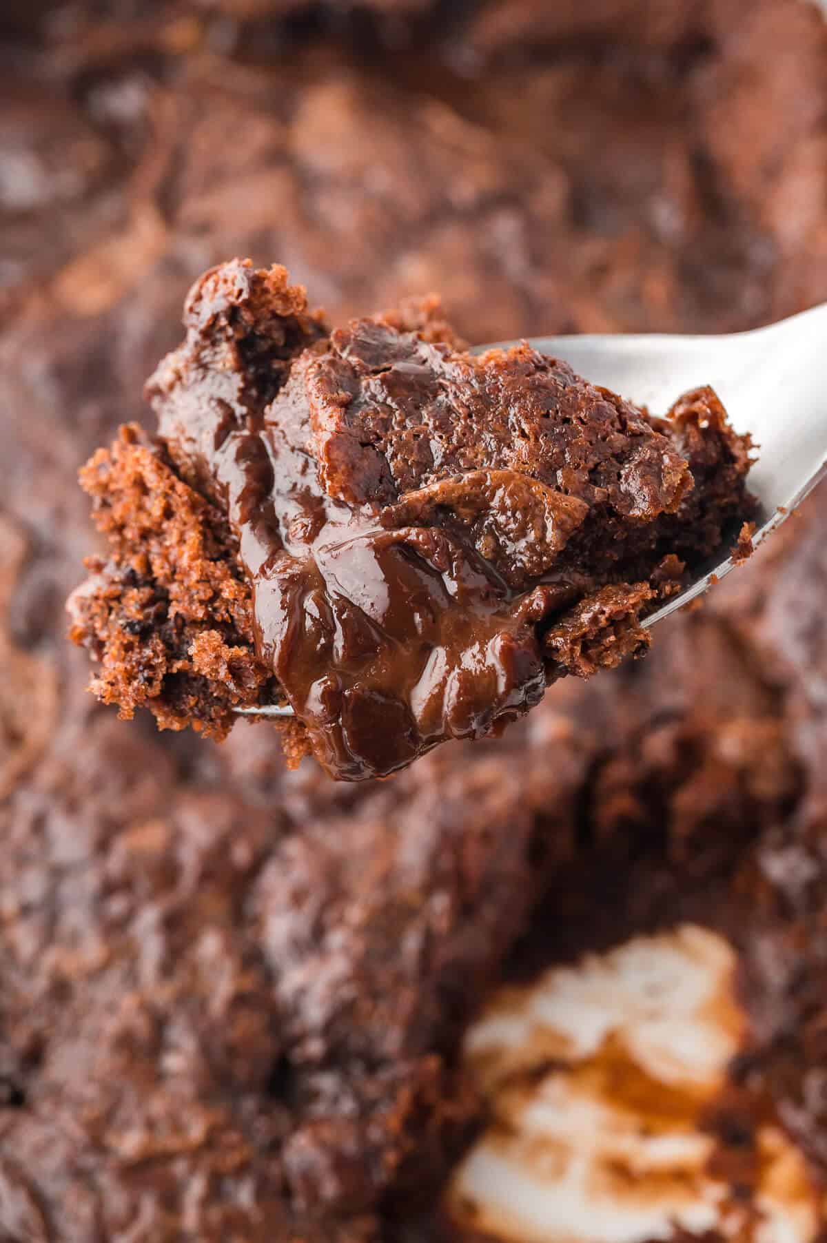 A scoop of hot fudge pudding cake.