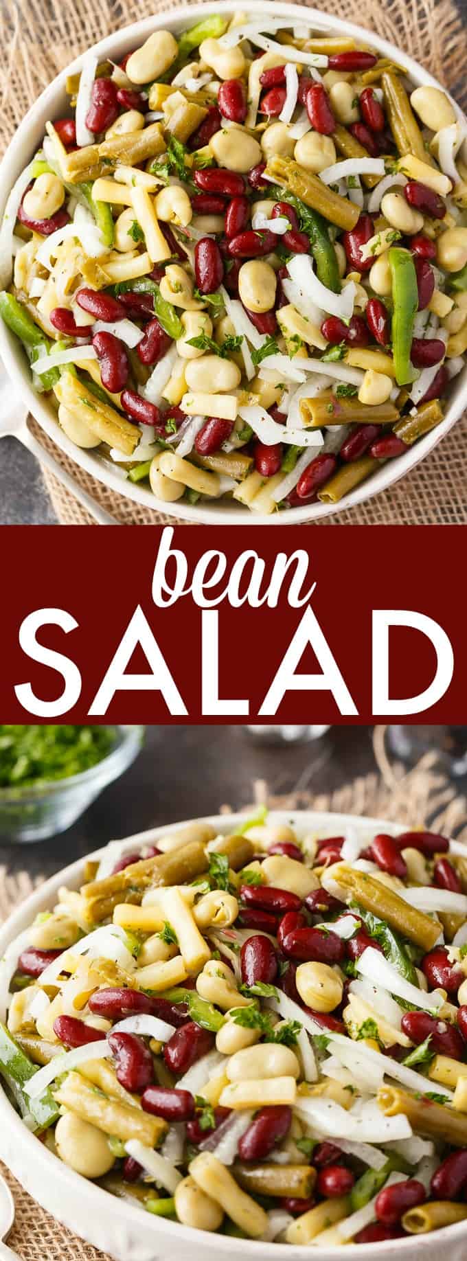 Bean Salad - A delicious, fiber-packed side dish. Made with four types of beans and a homemade vinegar and mustard dressing.
