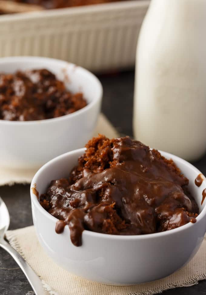 Hot Fudge Pudding Cake - So sinfully rich! Luscious chocolate cake bakes right with a creamy, chocolatey pudding sauce.