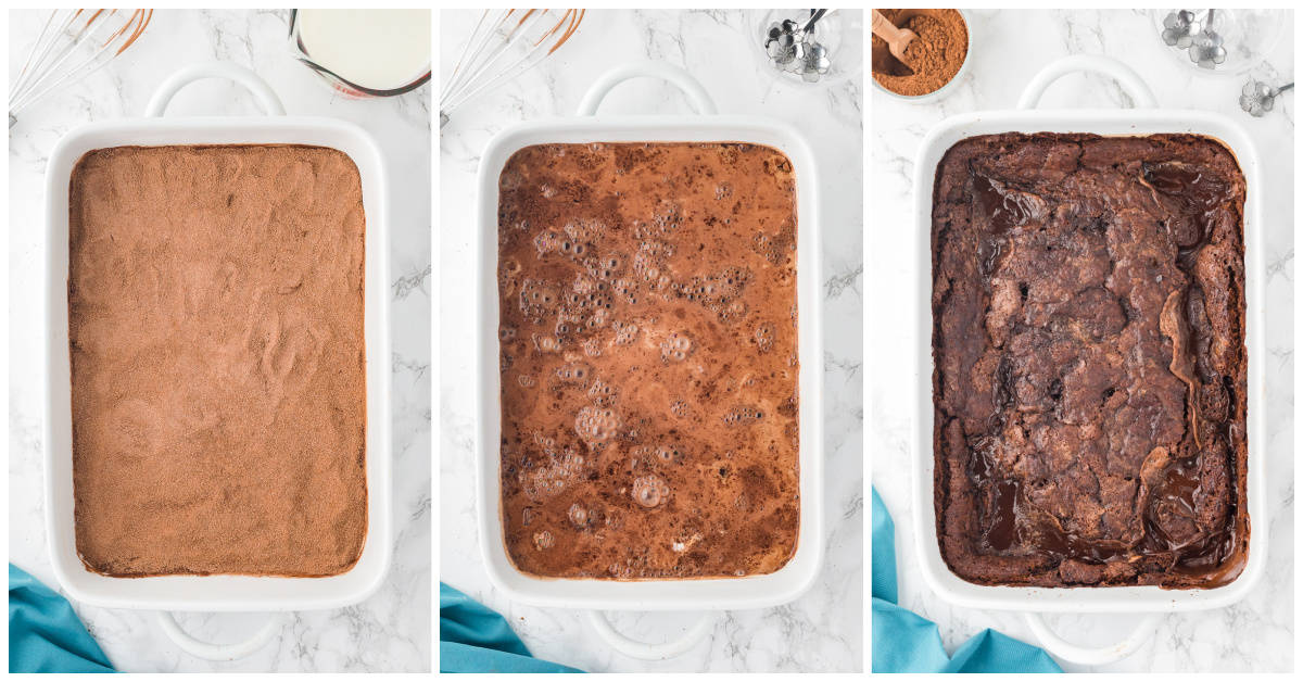 Steps to make hot fudge pudding cake.