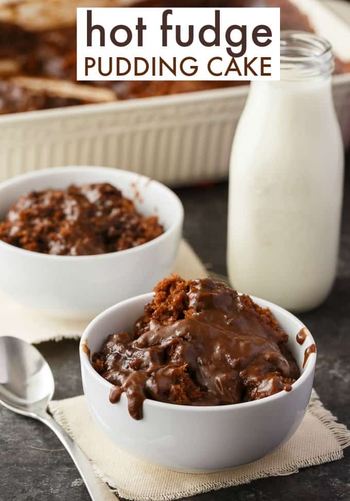 Hot Fudge Pudding Cake - So sinfully rich! Luscious chocolate cake bakes right with a creamy, chocolatey pudding sauce.