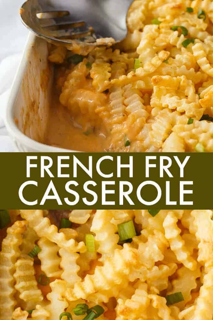 French Fry Casserole - This is the ultimate kid-friendly meal! Ground beef, creamy mushroom cheddar sauce and French Fries are a surefire way to get your kids to the table. 