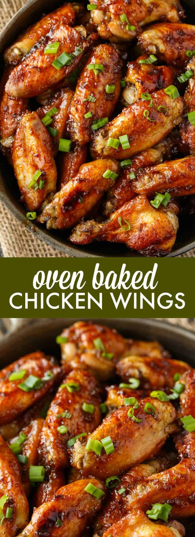 Oven Baked Chicken Wings - The BEST wing recipe ever! Juicy chicken wings are oven baked in a flavorful honey garlic sauce.