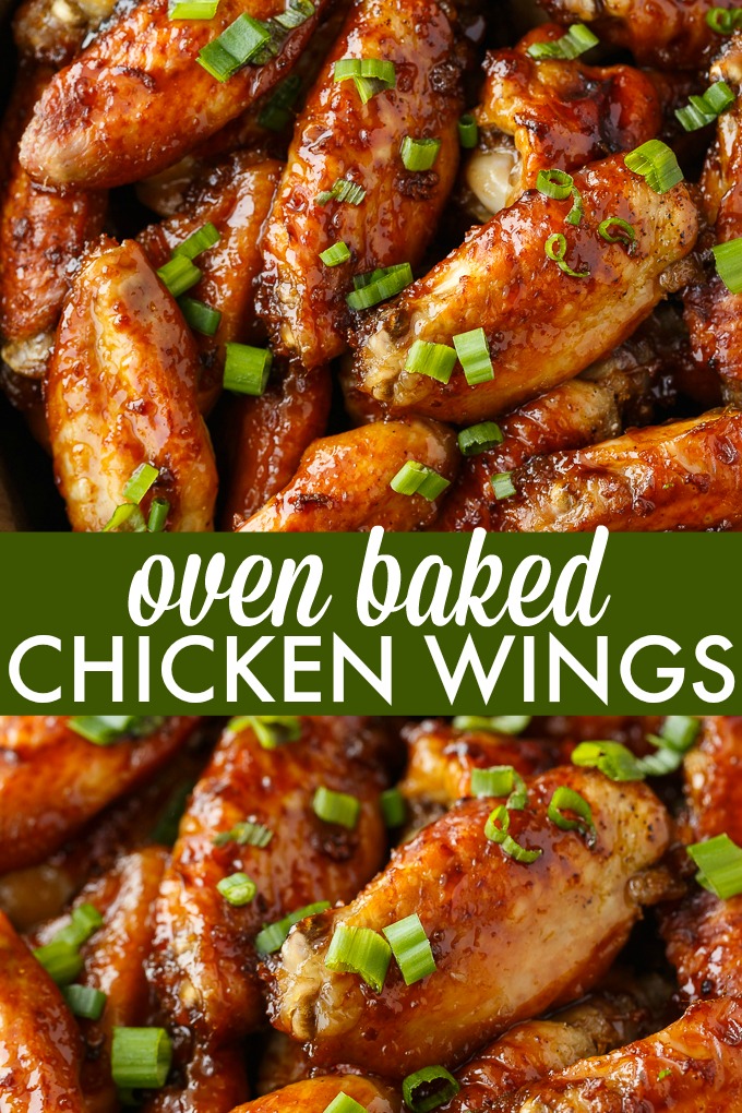 Oven Baked Chicken Wings - The BEST wing recipe ever! Juicy chicken wings are oven baked in a flavorful honey garlic sauce.