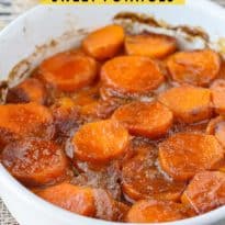 Candied Sweet Potatoes - An easy side dish recipe that tastes like a dessert. Tender sweet potato rounds are covered in a rich, buttery glaze.