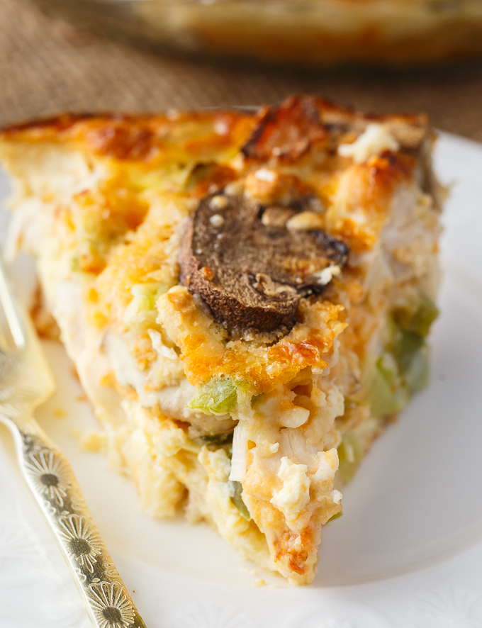 Impossible Chicken Pie - A delicious vintage meal for your family! This easy chicken pie bakes it own crust and is filled with tender chicken and veggies.