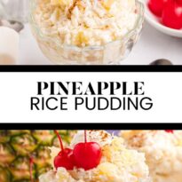 Pineapple rice pudding pin collage.