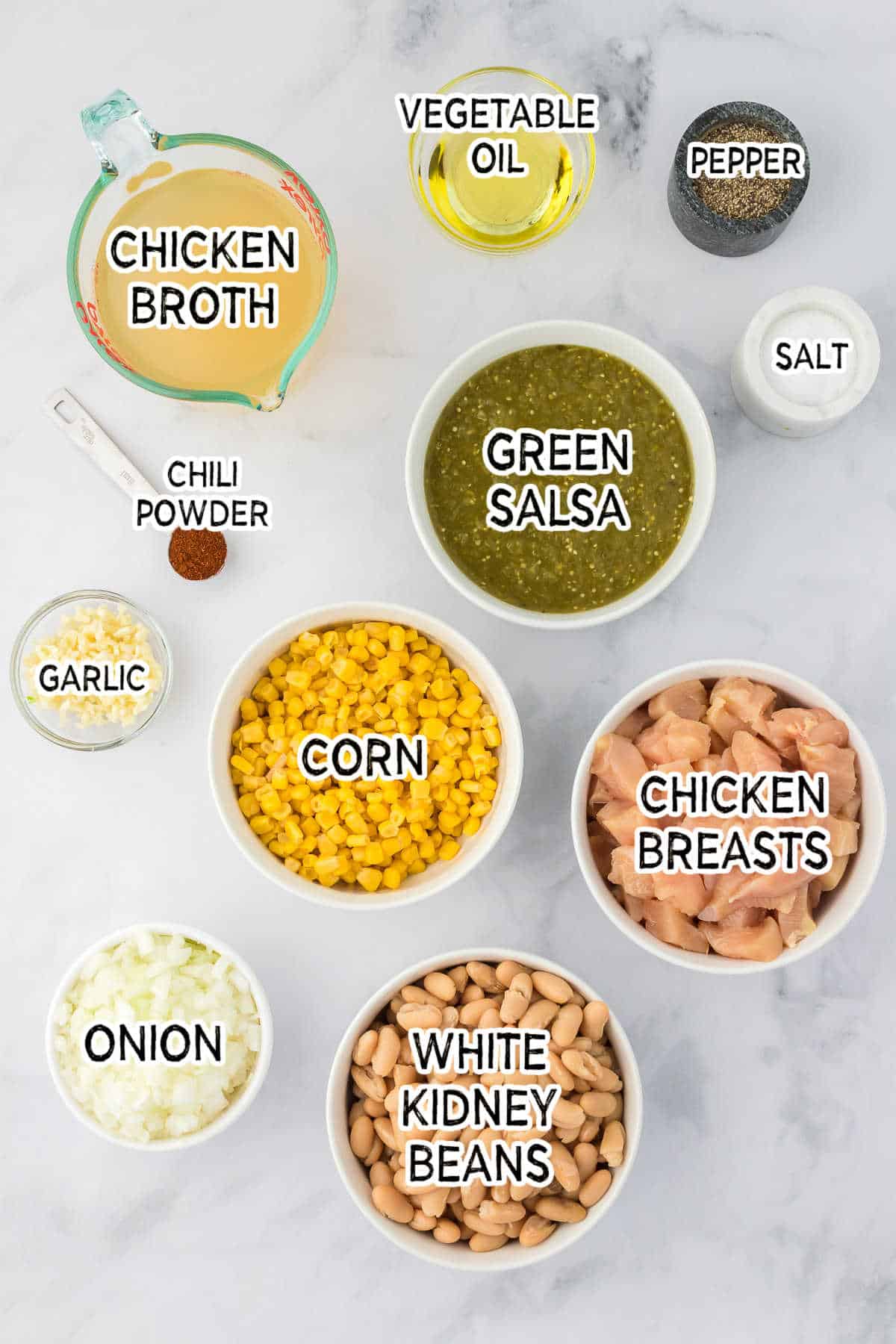 Ingredients to make white chicken chili.