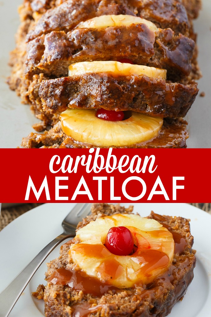 Caribbean Meatloaf - Comfort food recipe with a twist! Top this traditional ground beef and pork dish with pineapples and sweet cherries.