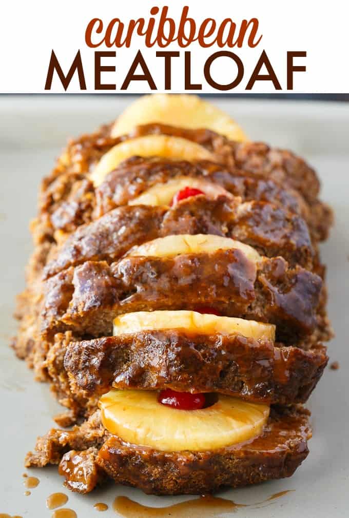 Caribbean Meatloaf - Comfort food recipe with a twist! Top this traditional ground beef and pork dish with pineapples and sweet cherries.