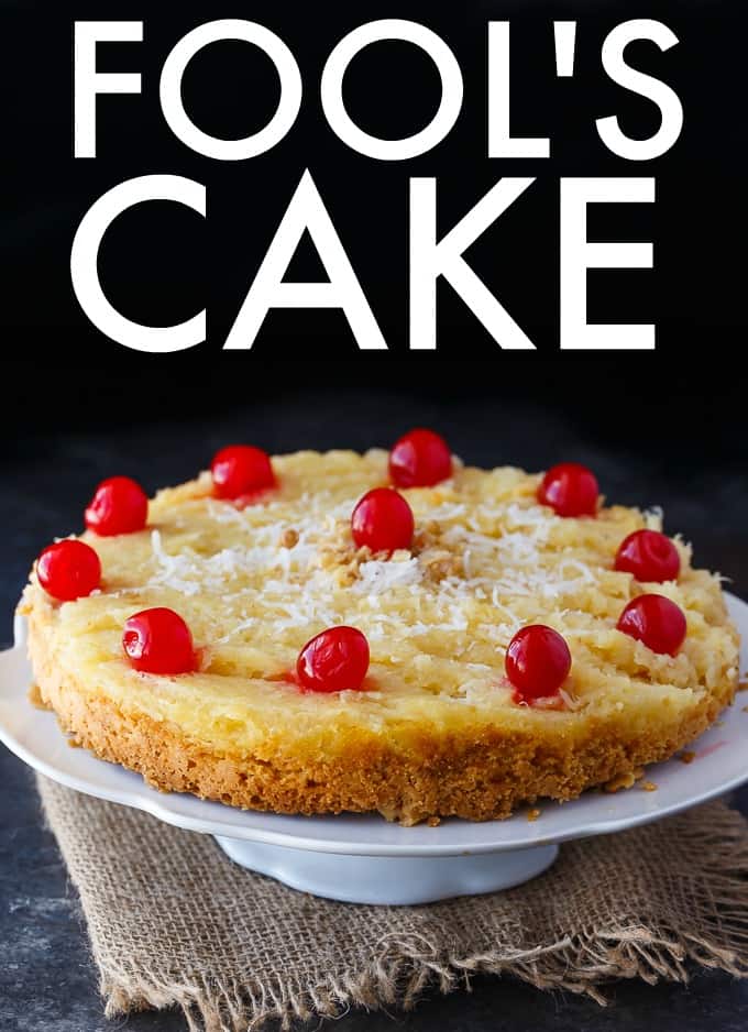 Fool's Cake - A simple, fool-proof cake everyone loves! This yummy dessert has layers of walnuts, yellow cake, coconut and pineapple. Perfect for potlucks!