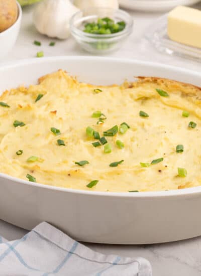 Irish potatoes in a serving dish.