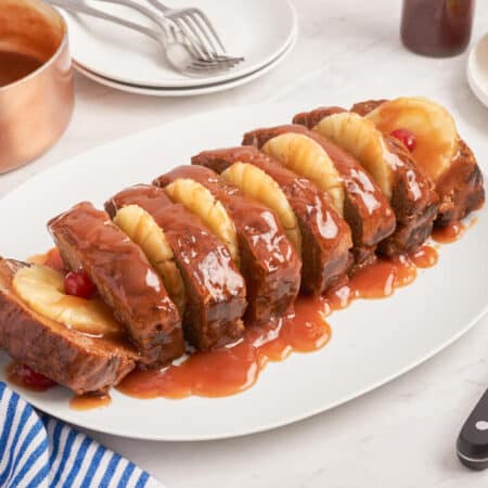 Caribbean meatloaf on a platter.