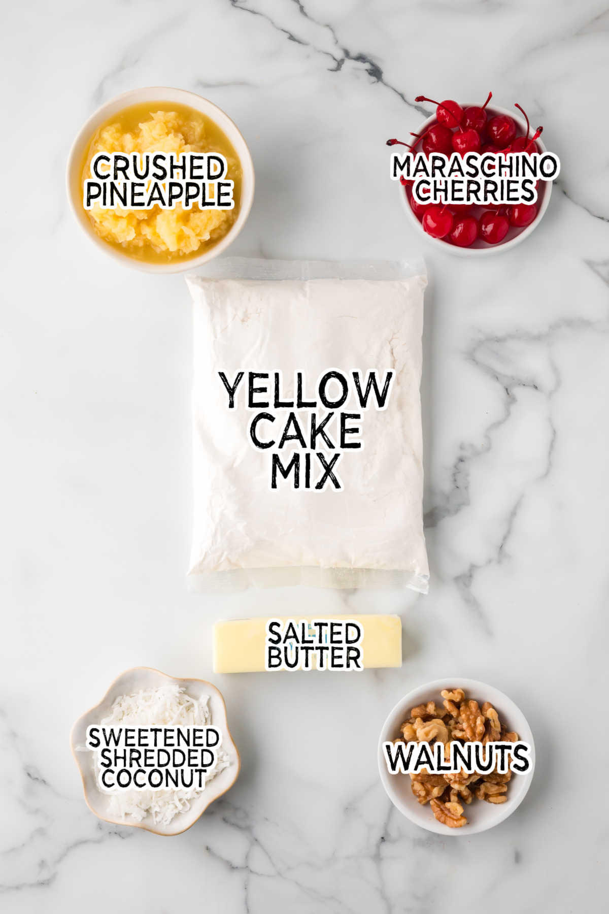 Ingredients on a marble background.