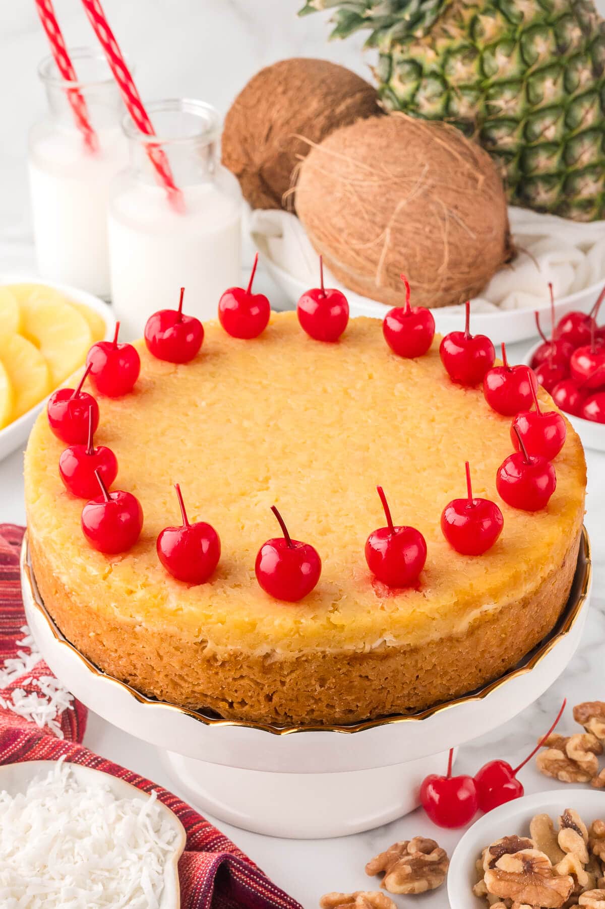 Fool's Cake on a cake stand.