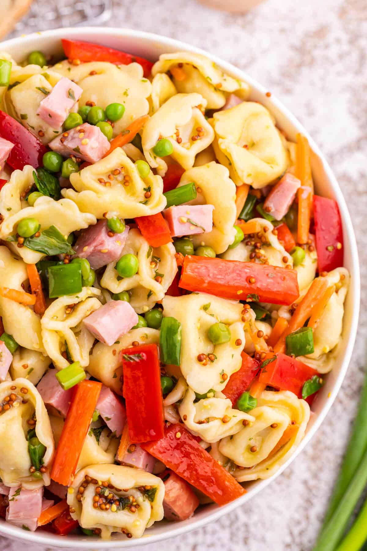 Tortellini salad in a bowl.