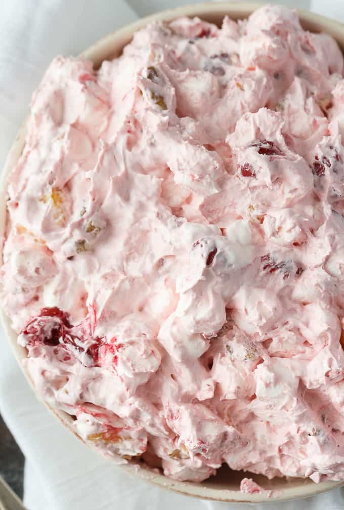 Cherry Salad - Super simple dessert with only six ingredients that you can whip up in a matter of minutes. Perfect for potlucks and parties!