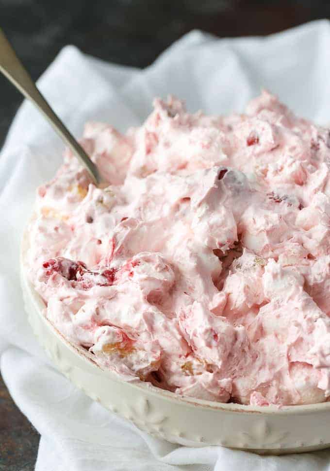 Cherry Salad - Super simple dessert with only six ingredients that you can whip up in a matter of minutes. Perfect for potlucks and parties!