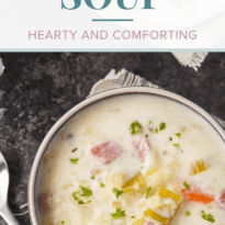 Creamy Cabbage Soup - Hearty and comforting! This delicious and easy soup recipe is loaded with tender cabbage, carrots, celery, ham and spices. Yum!