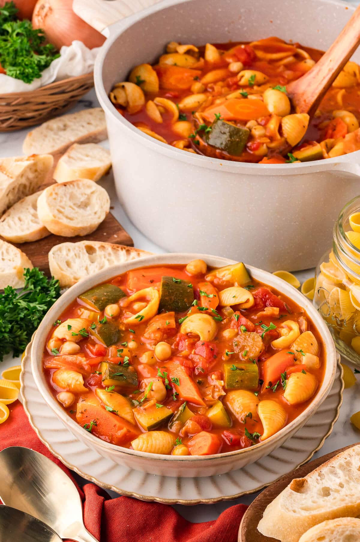 A bowl of soup.