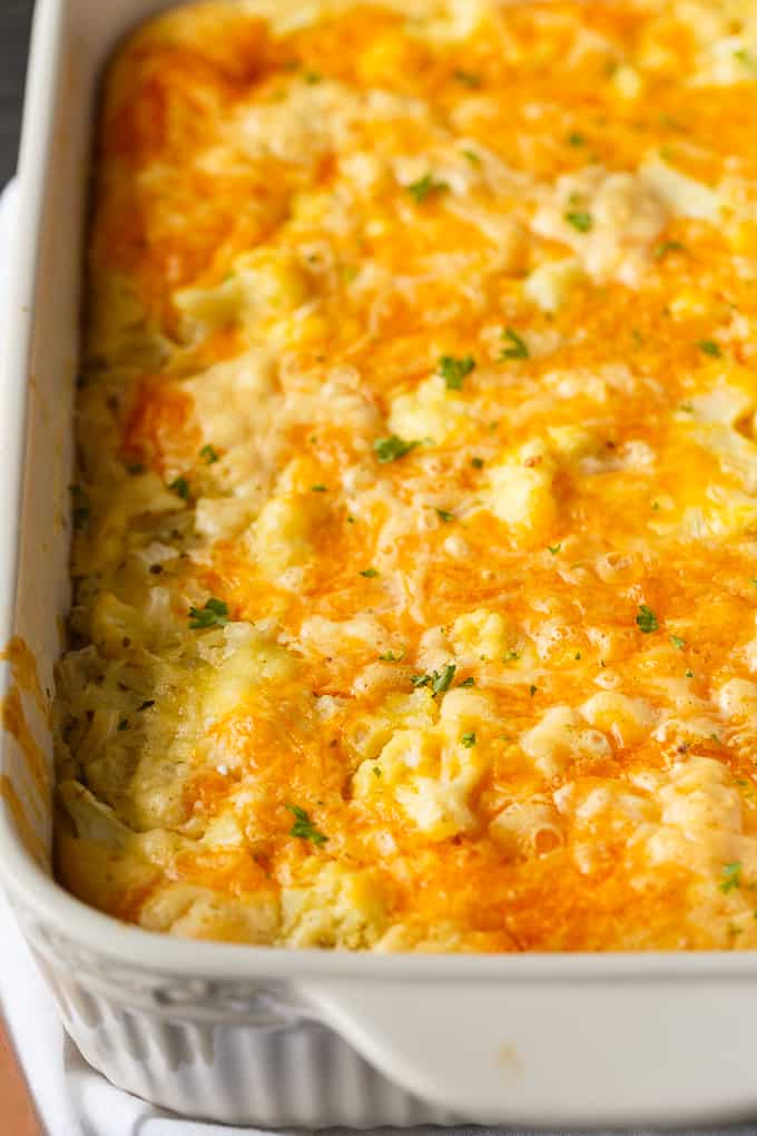 Cauliflower Bake - Cauliflower, cheese and a convenient biscuit mix make a fantastic side dish. Even those that don't love cauliflower will love this one!