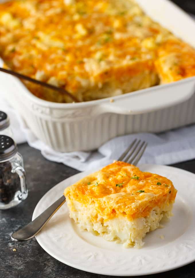 Cauliflower Bake - Cauliflower, cheese and a convenient biscuit mix make a fantastic side dish. Even those that don't love cauliflower will love this one!