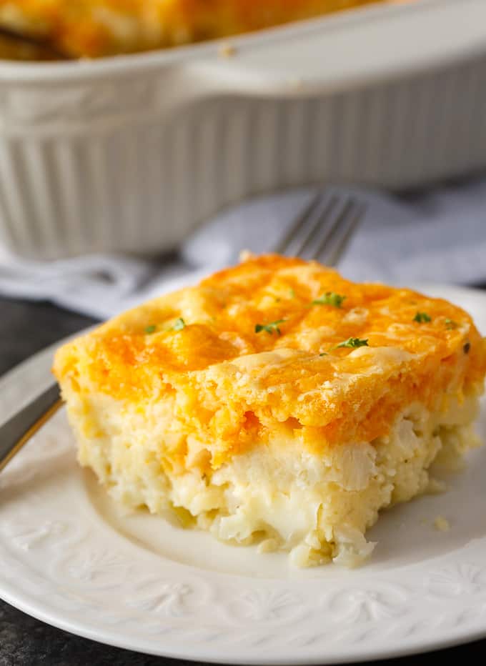 Cauliflower Bake - Cauliflower, cheese and a convenient biscuit mix make a fantastic side dish. Even those that don't love cauliflower will love this one!