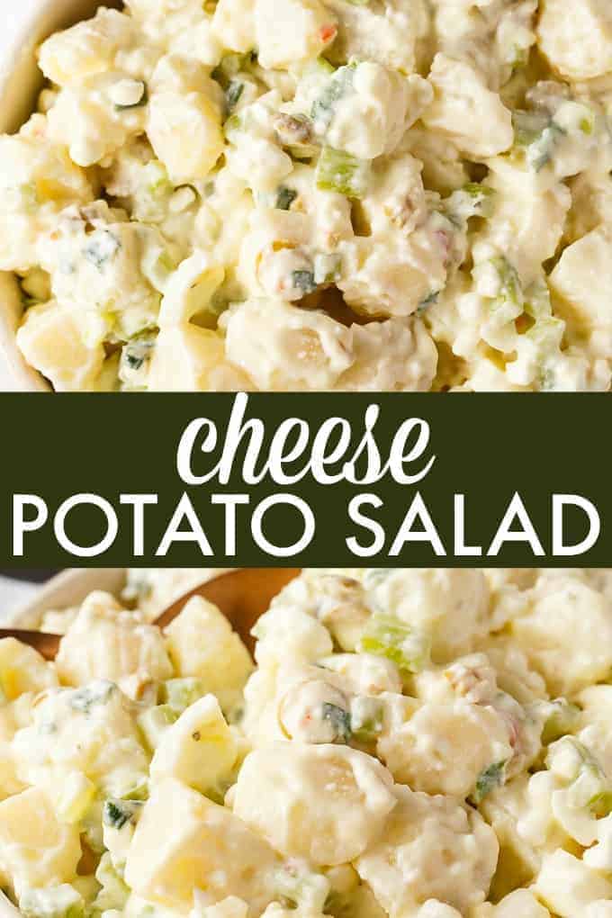 Cheese Potato Salad - Who doesn't love cheese?! Add some to this BBQ side dish with hard boiled eggs, green olives, celery, and green onions.
