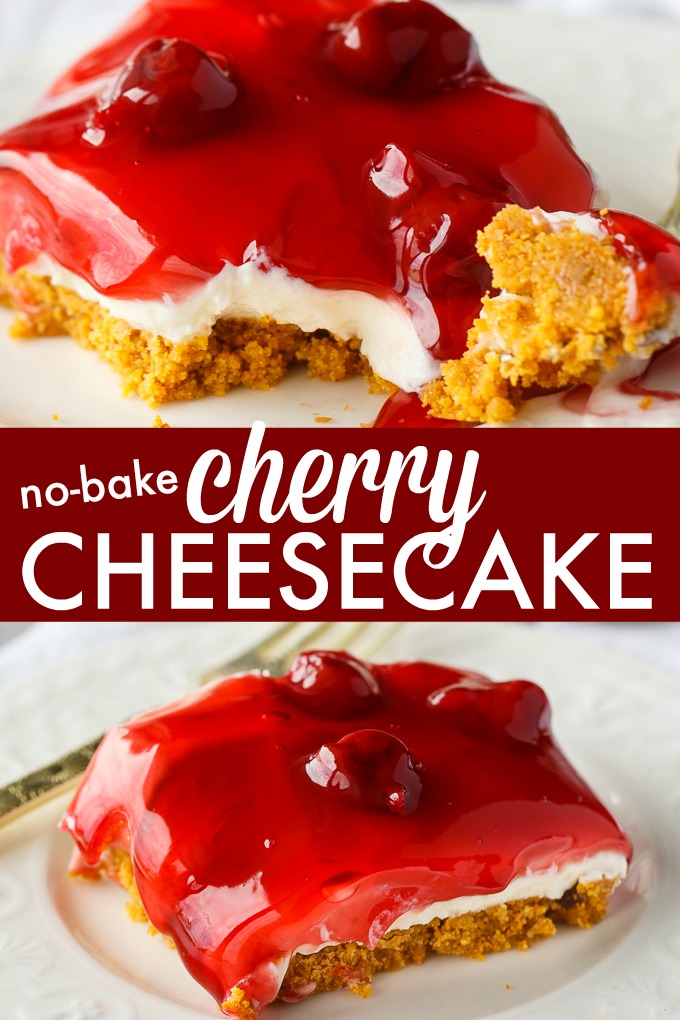 No-Bake Cherry Cheesecake - Deliciously simple no-bake cheesecake that can be whipped up in a matter of minutes! You'll love the sweet graham cracker crumb crust, creamy cheesecake filling and fruity topping.