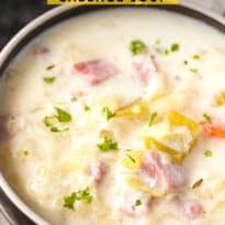Creamy Cabbage Soup - Hearty and comforting! This delicious and easy soup recipe is loaded with tender cabbage, carrots, celery, ham and spices. Yum!