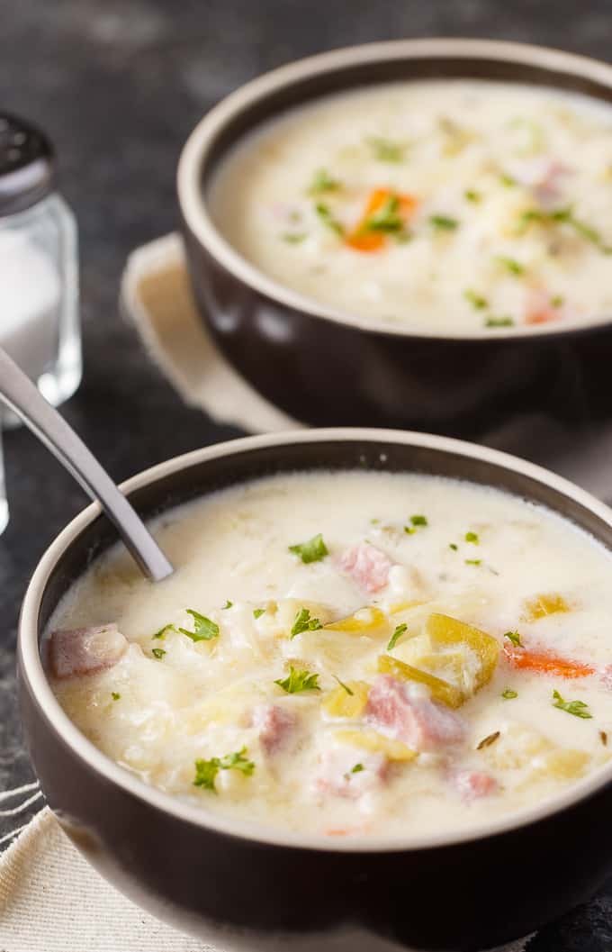 Creamy Cabbage Soup - Hearty and comforting! This delicious and easy soup recipe is loaded with tender cabbage, carrots, celery, ham and spices. Yum!