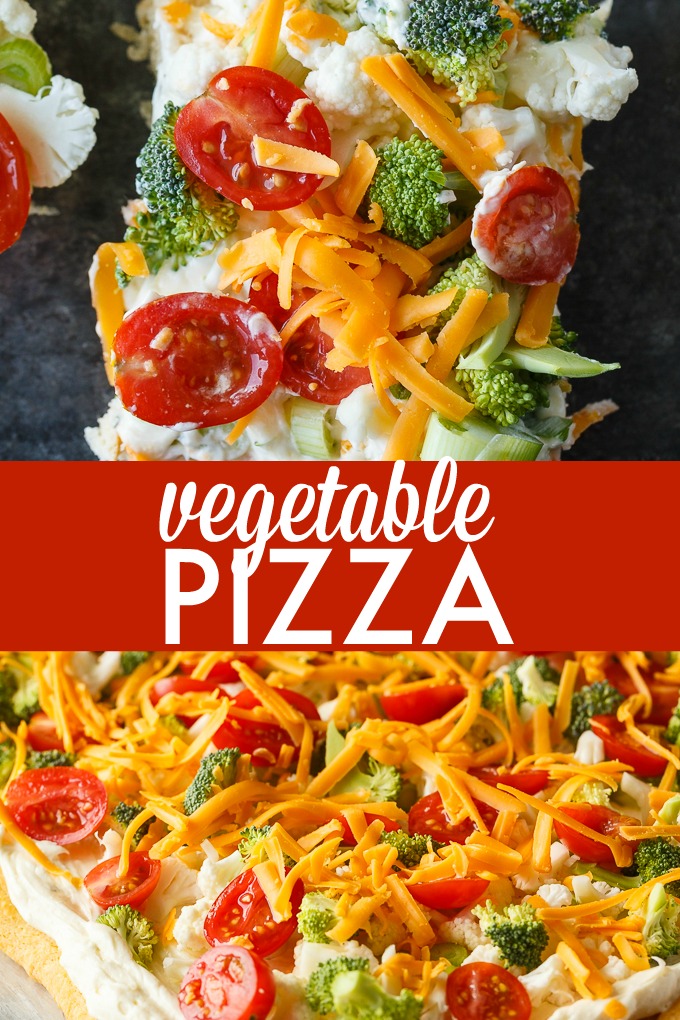 Vegetable Pizza - This easy appetizer is perfect for parties and potlucks. It's made with crescent roll dough, ranch dressing mix and loads of fresh, crispy veggies. Yum!