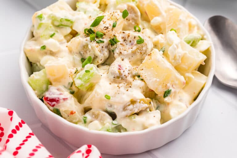 A bowl of cheese potato salad.