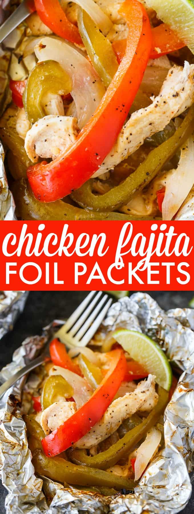 Chicken Fajita Foil Packets - Flavor packed and low carb! This easy grilling recipe is made with tender chicken, peppers and onions seasoned with the yummy tastes of fajitas.